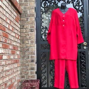 🚨B2G1 Vintage ASHLEY STEWART Red Half Button Jacket & Pant Suit